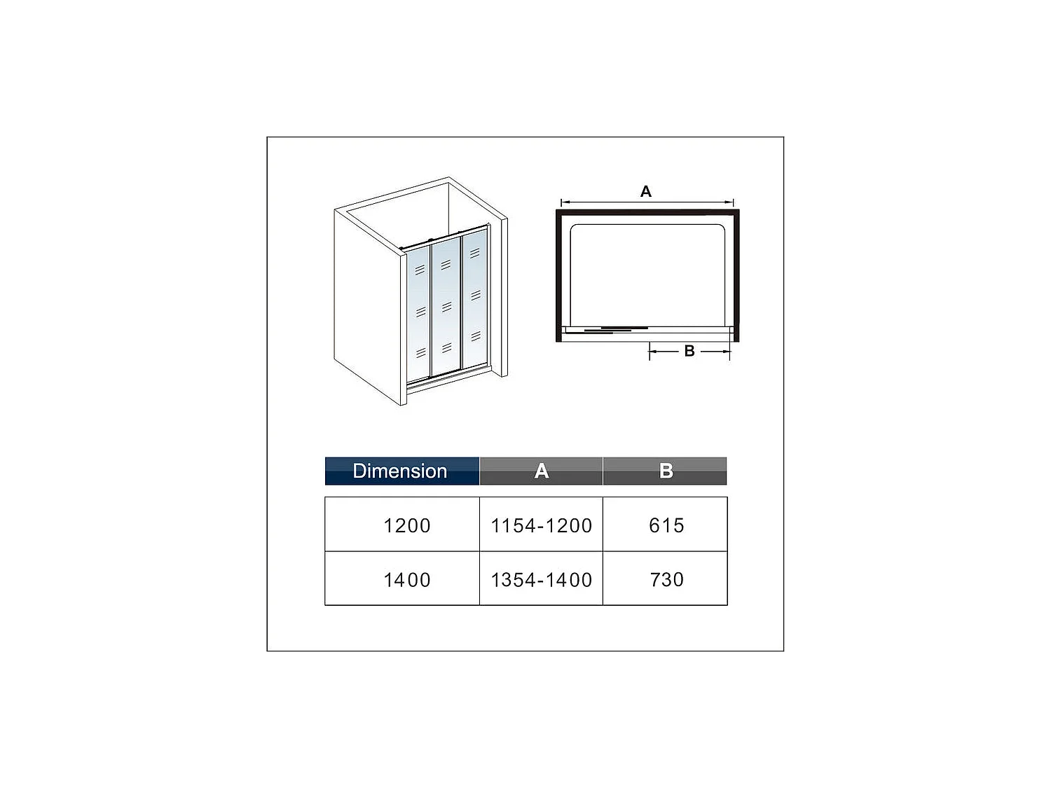 Douchedeur 140x195cm schuif -3 lamellen met transparant veiligheidsglas