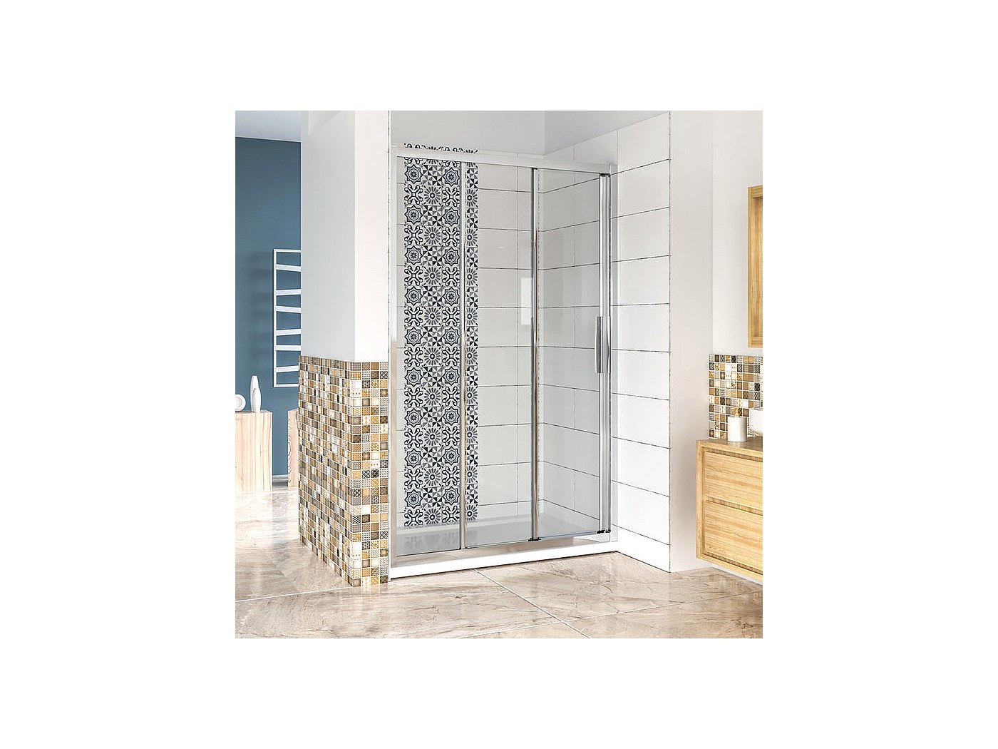 Porte de douche 140x195cm avec 3 volets porte de douche coulissante en