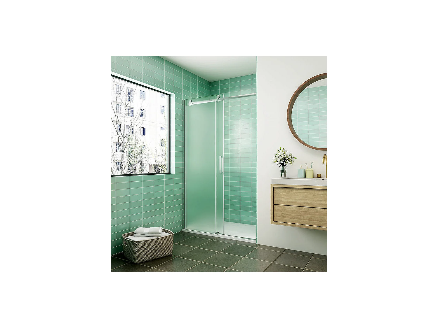 Porte de douche coulissante 140x195cm verre sablé installer à gauche, porte de douche en 8mm verre anticalcaire