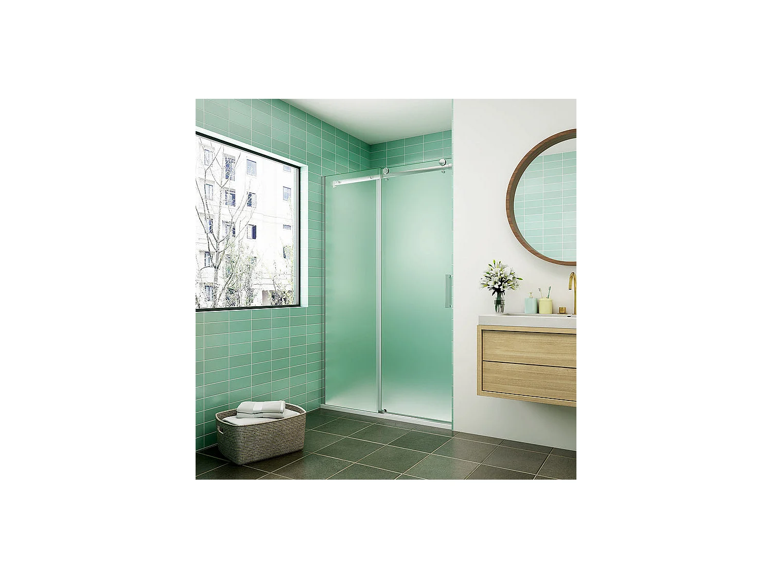 Porte de douche coulissante 140x195cm verre sablé installer à gauche, porte de douche en 8mm verre anticalcaire