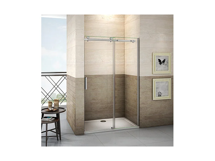 Porte de douche coulissante 160cm Hauteur 195cm en verre 8mm securit anticalcaire, porte de douche installée en niche