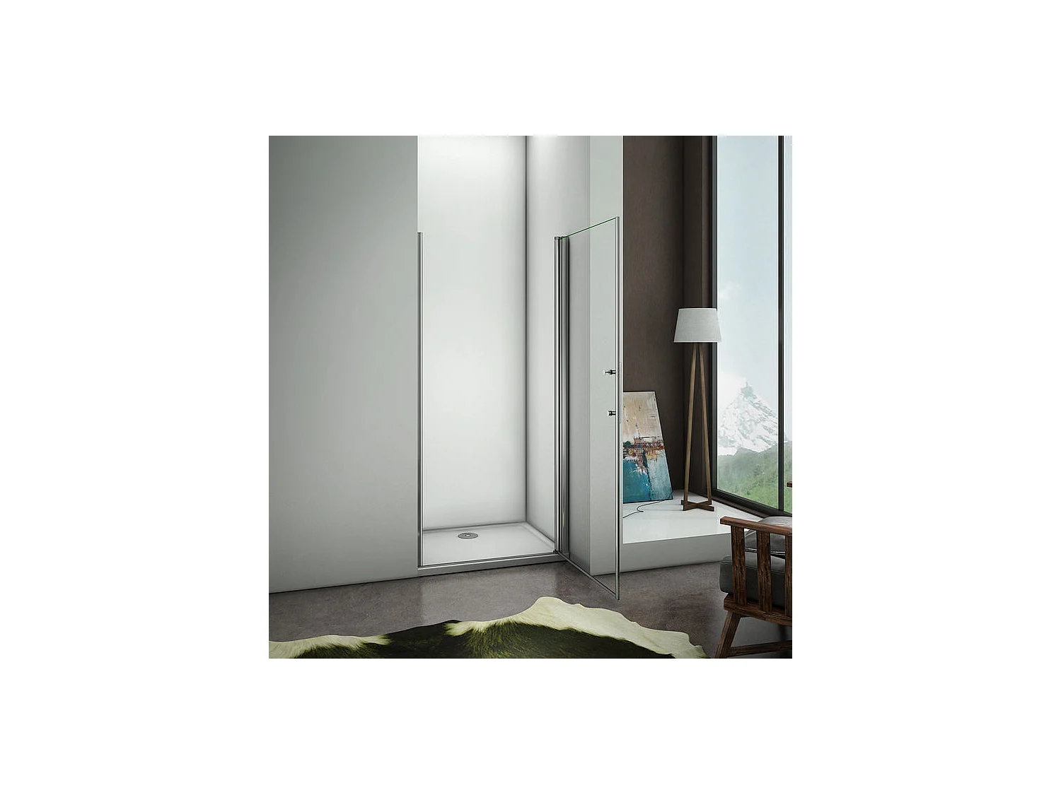 Porte de douche pivotante porte de douche 90x187cm en 6mm verre de sécurité anticalcaire, installation en niche