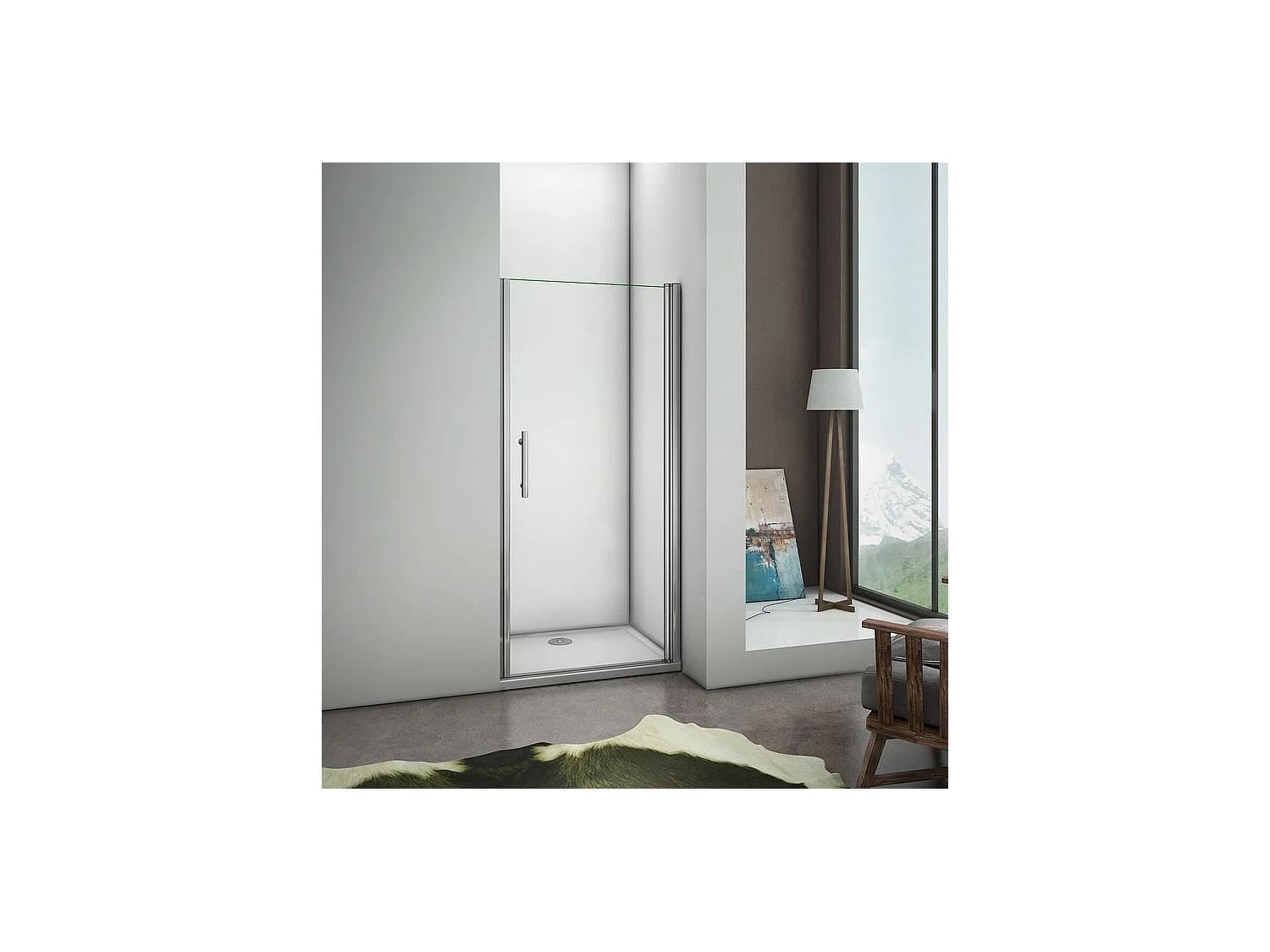 Porte de douche pivotante porte de douche 80x187cm en 6mm verre de sécurité anticalcaire, installation en niche