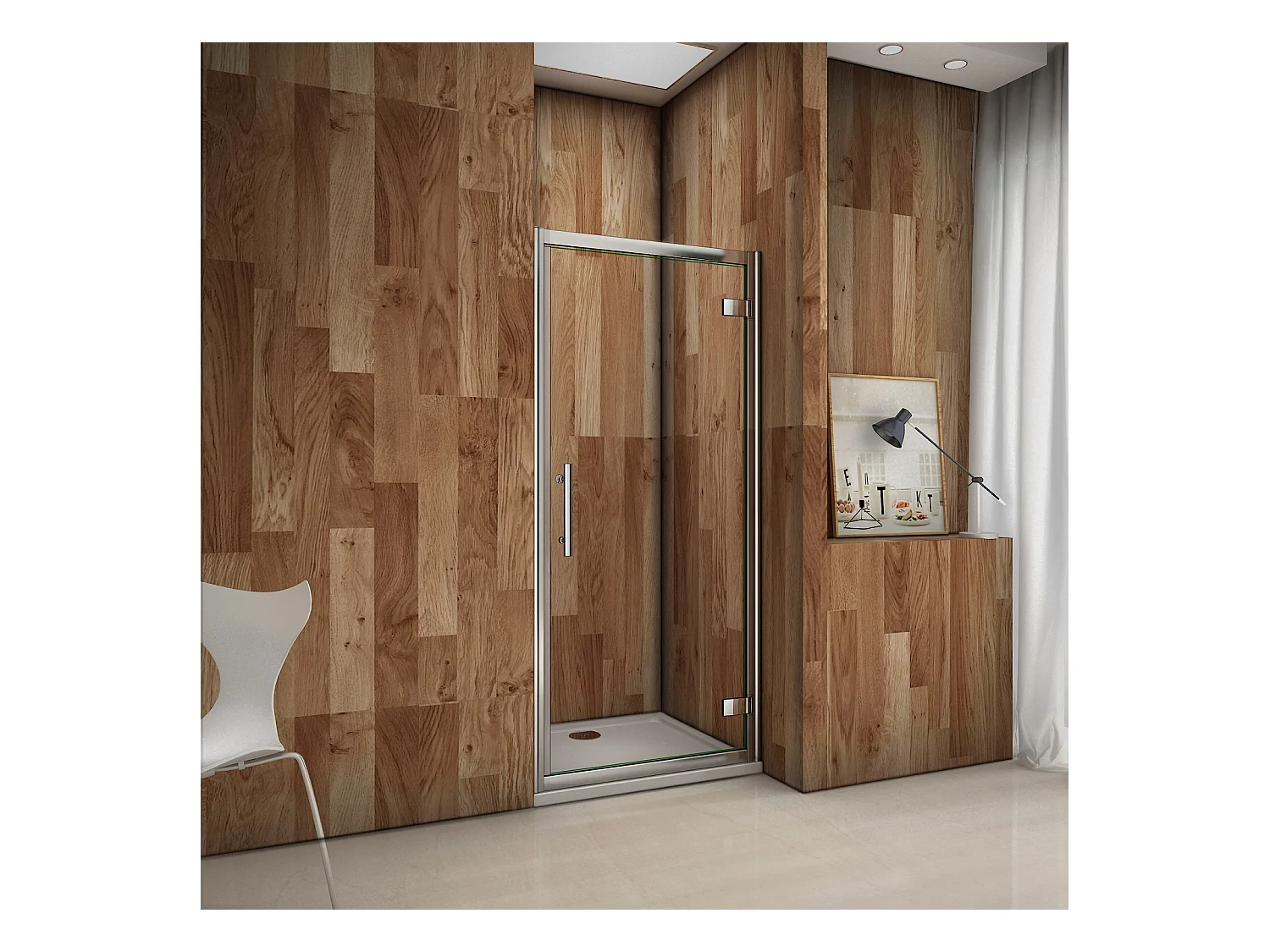 Porte de douche 80x185cm en 6mm verre de sécurité transparent, porte de douche pivotante à charnière