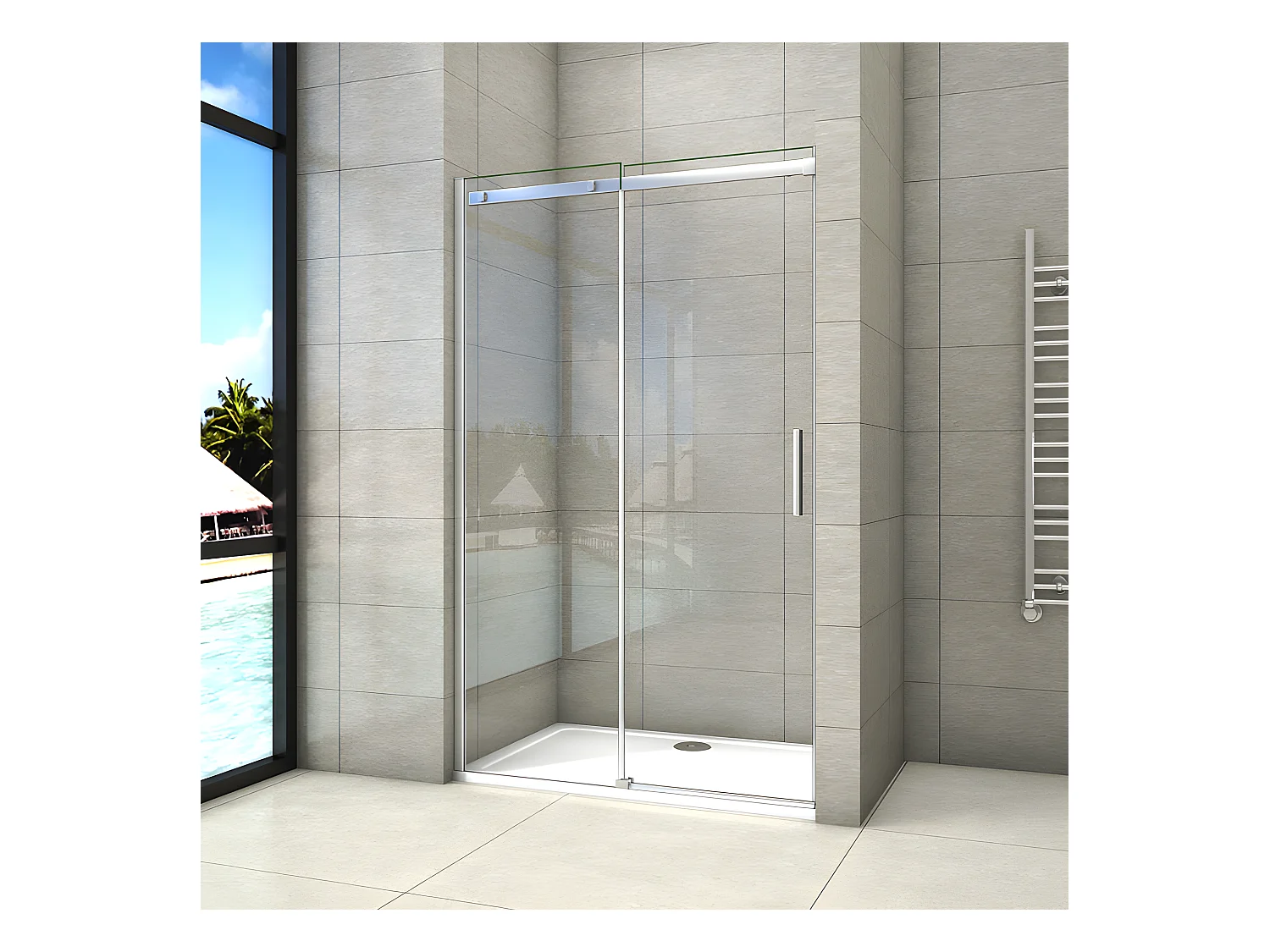Porte de douche coulissante 150x195cm, porte de douche installée en niche, verre de sécurité anticalcaire 8mm, profilé chromé