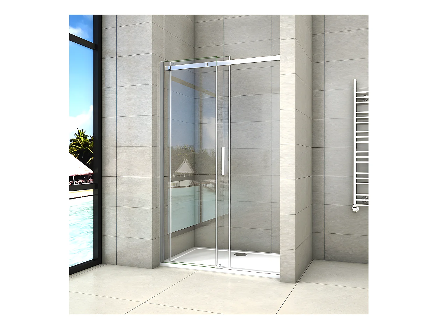 Porte de douche coulissante 150x195cm, porte de douche installée en niche, verre de sécurité anticalcaire 8mm, profilé chromé