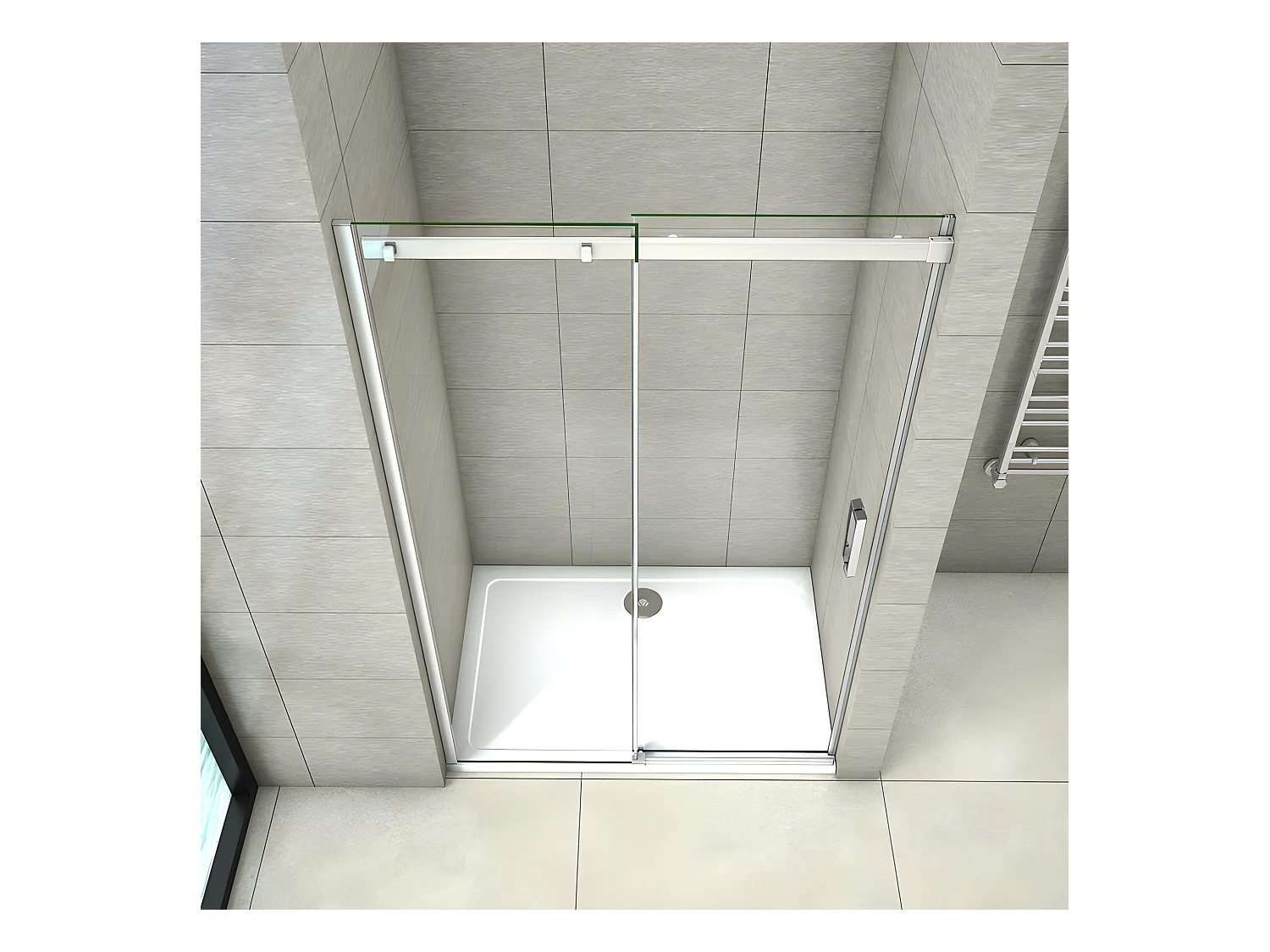 Porte de douche coulissante 150x195cm, porte de douche installée en niche, verre de sécurité anticalcaire 8mm, profilé chromé
