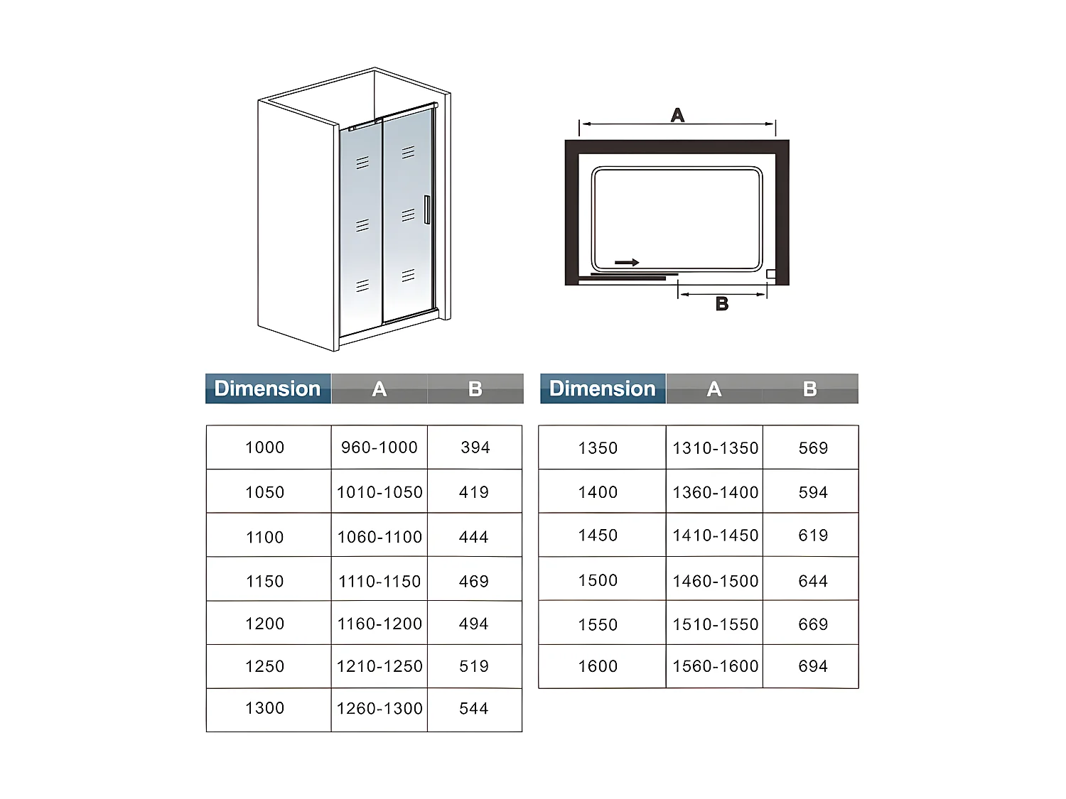 Porte de douche coulissante 150x195cm, porte de douche installée en niche, verre de sécurité anticalcaire 8mm, profilé chromé