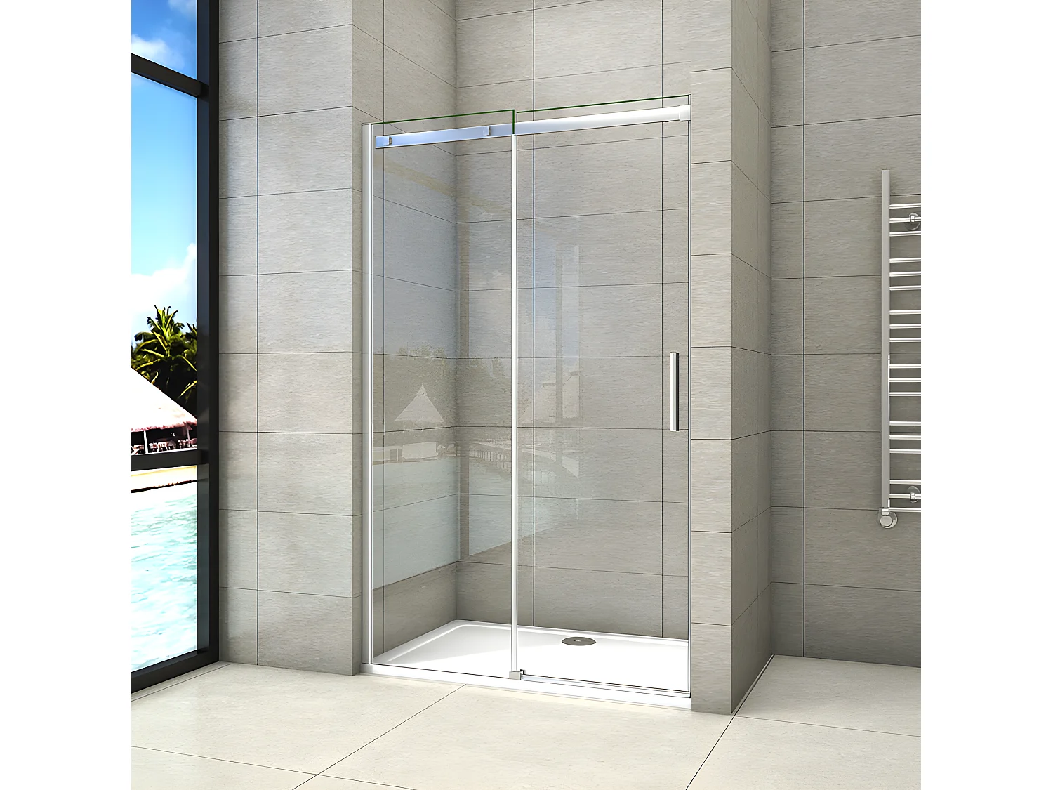 Porte de douche coulissante 150x195cm, porte de douche installée en niche, verre de sécurité anticalcaire 8mm, profilé chromé