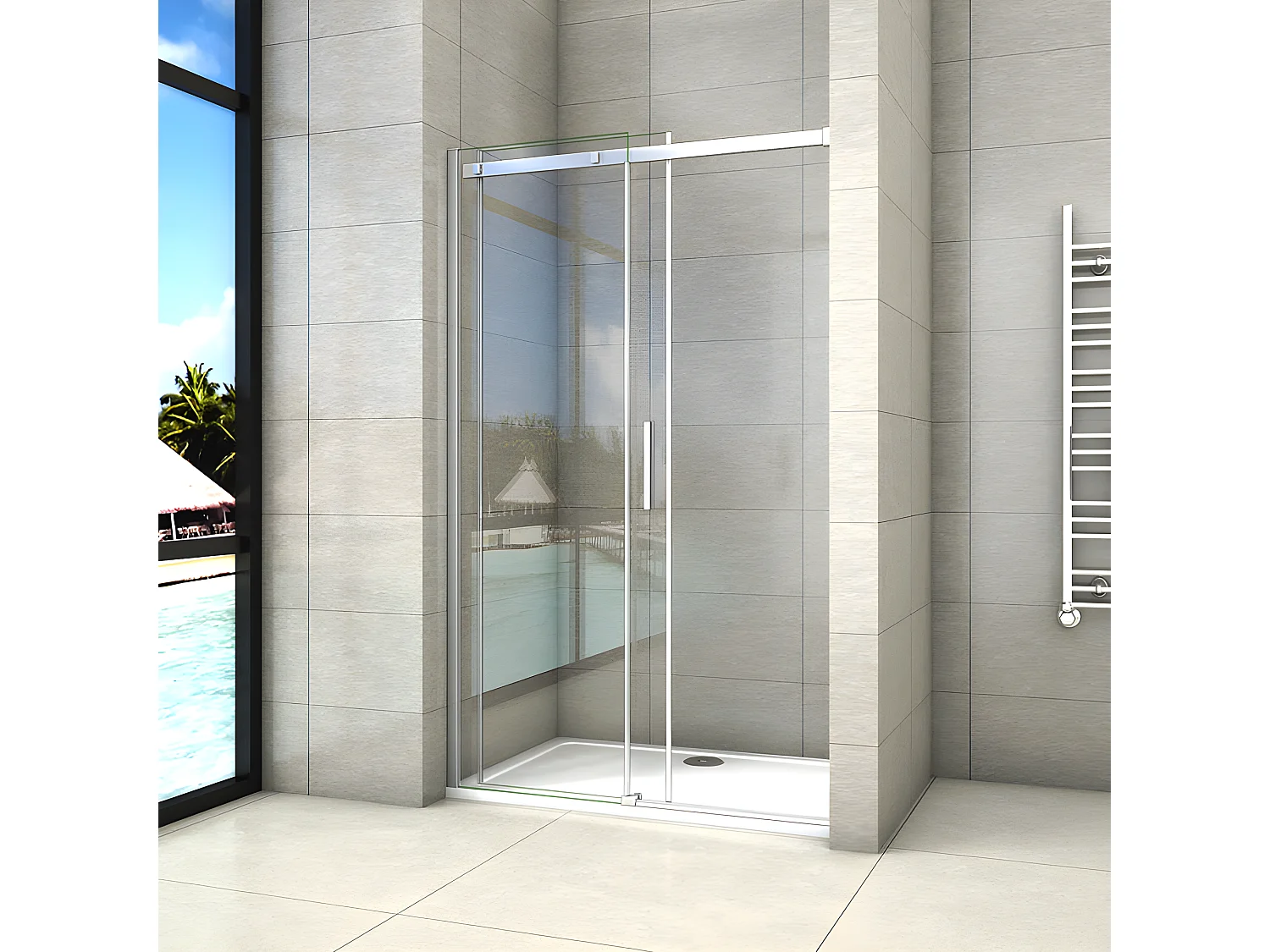 Porte de douche coulissante 150x195cm, porte de douche installée en niche, verre de sécurité anticalcaire 8mm, profilé chromé
