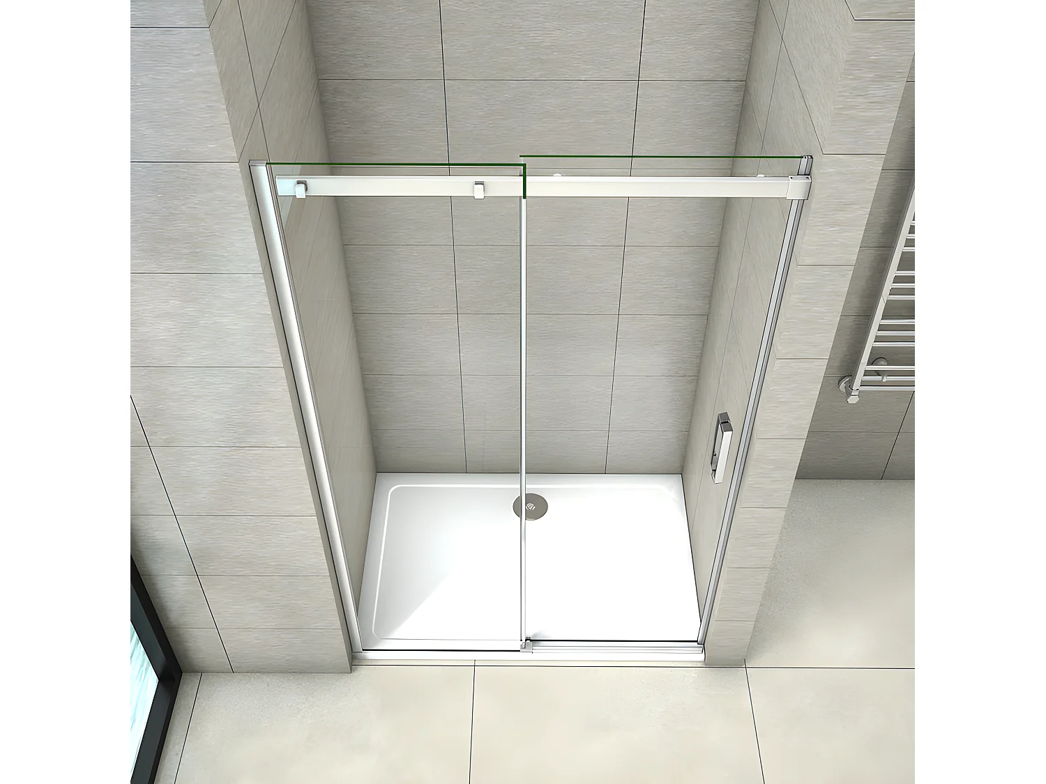 Porte de douche coulissante 150x195cm, porte de douche installée en niche, verre de sécurité anticalcaire 8mm, profilé chromé