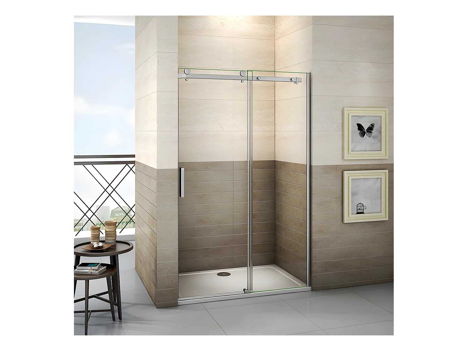 Porte de douche coulissante 150cm Hauteur 195cm en verre 8mm securit anticalcaire, porte de douche installée en niche