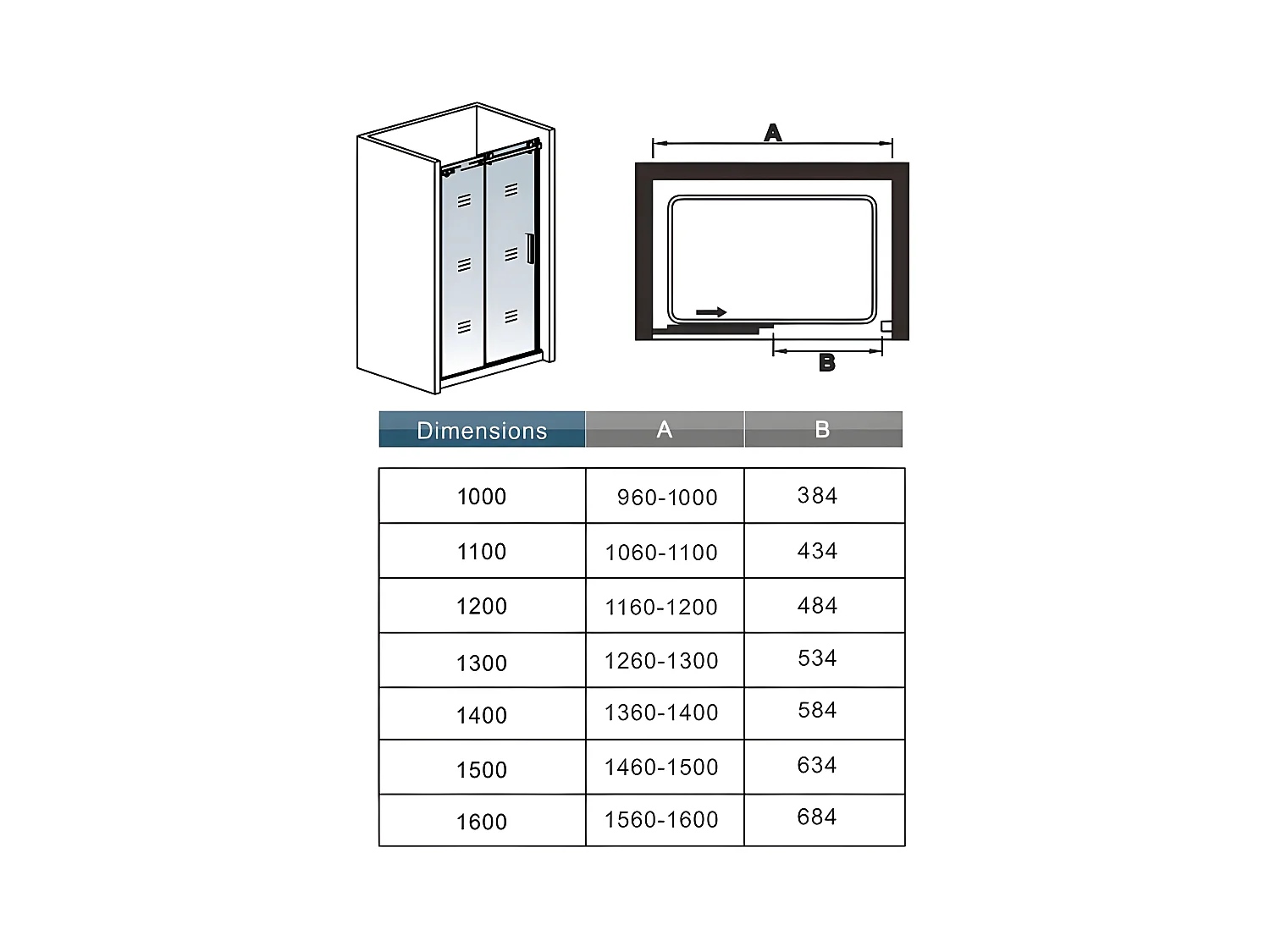 Porte de douche coulissante 150cm Hauteur 195cm en verre 8mm securit anticalcaire, porte de douche installée en niche