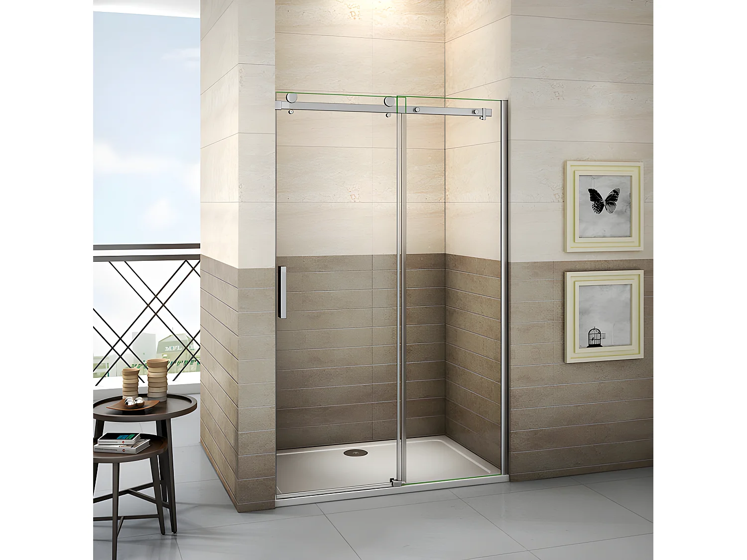 Porte de douche coulissante 150cm Hauteur 195cm en verre 8mm securit anticalcaire, porte de douche installée en niche