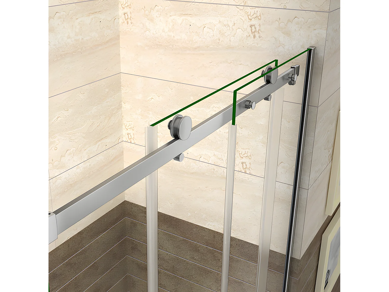 Porte de douche coulissante 150cm Hauteur 195cm en verre 8mm securit anticalcaire, porte de douche installée en niche