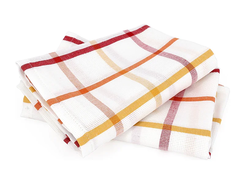 Lot de 2 torchons de cuisine toile 50x70 cm SQUARES LIN orange coton et lin