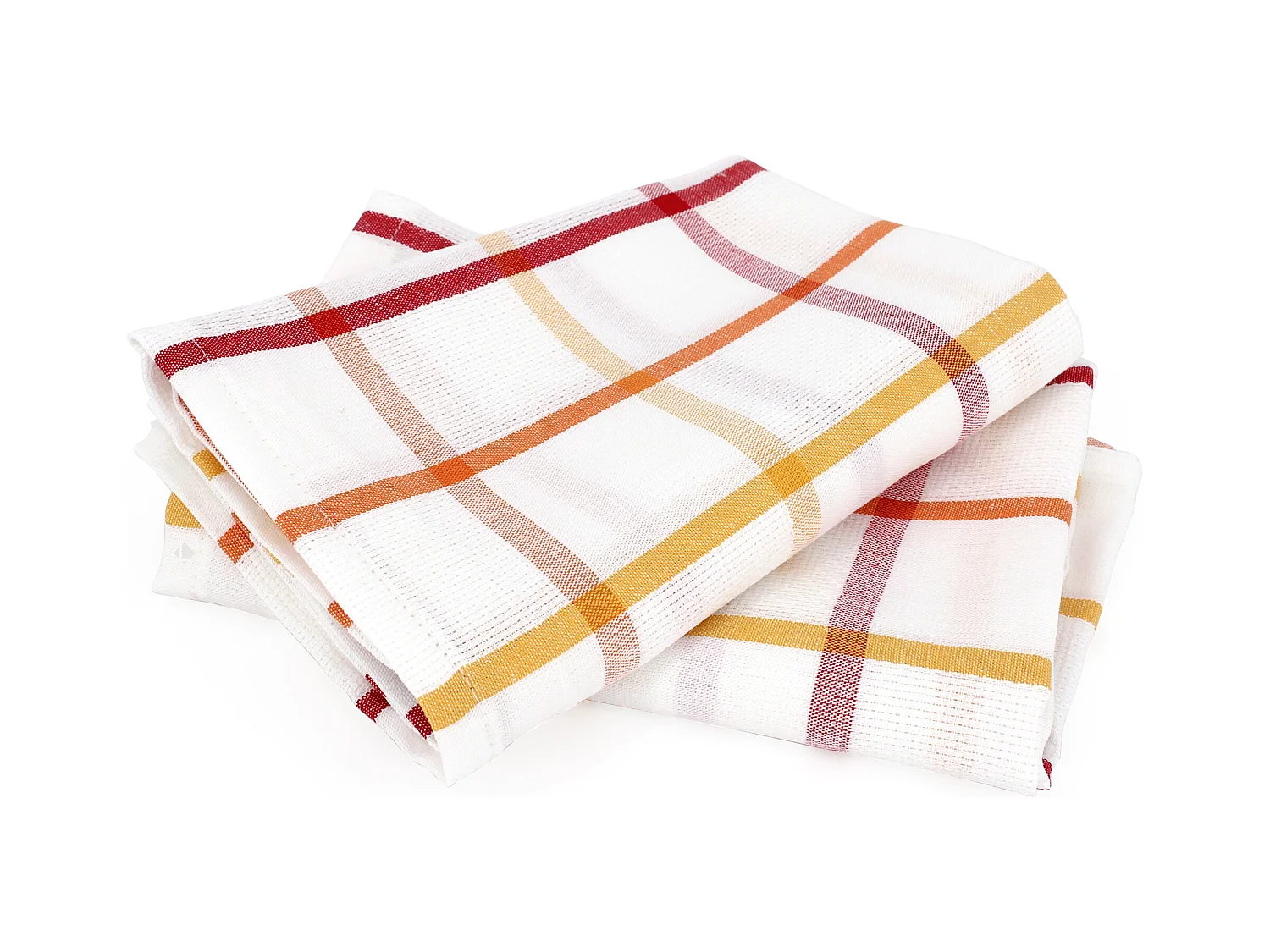 Lot de 2 torchons de cuisine toile 50x70 cm SQUARES LIN orange coton et lin