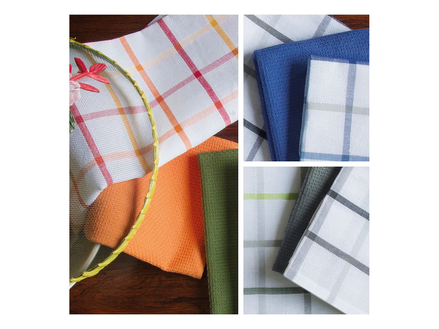 Lot de 2 torchons de cuisine toile 50x70 cm SQUARES LIN orange coton et lin