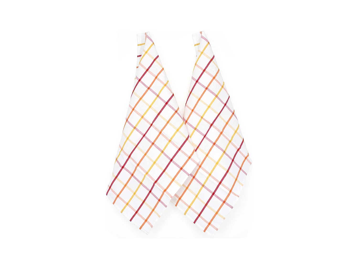 Lot de 2 torchons de cuisine toile 50x70 cm SQUARES LIN orange coton et lin