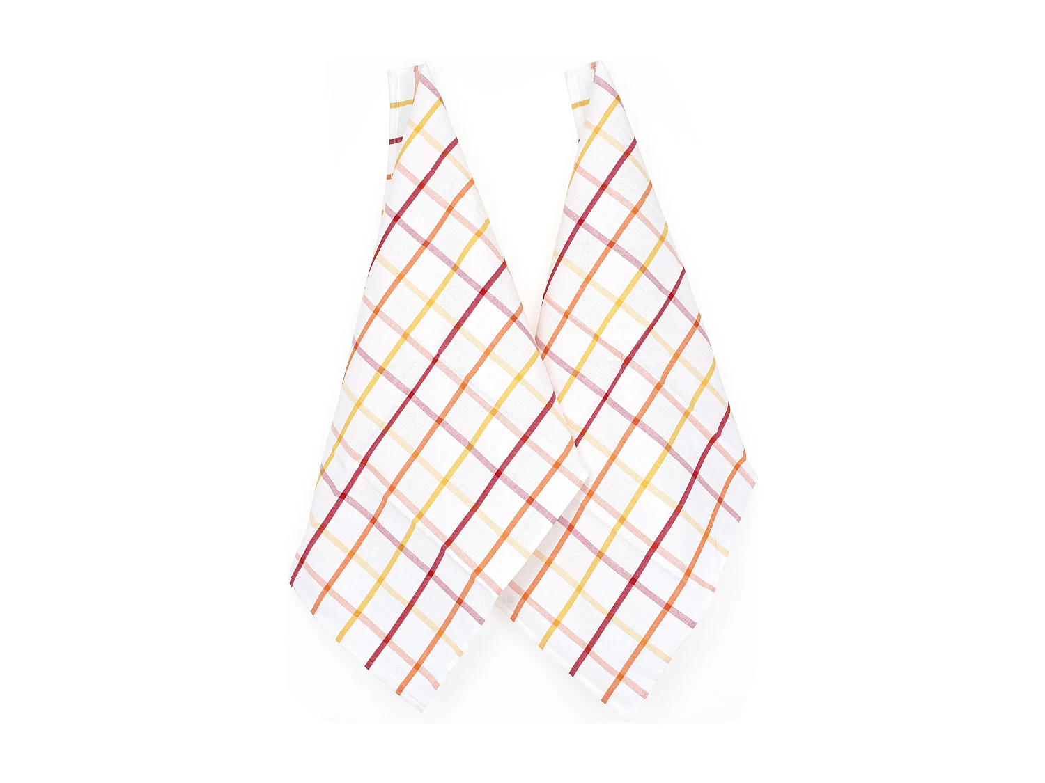 Lot de 2 torchons de cuisine toile 50x70 cm SQUARES LIN orange coton et lin