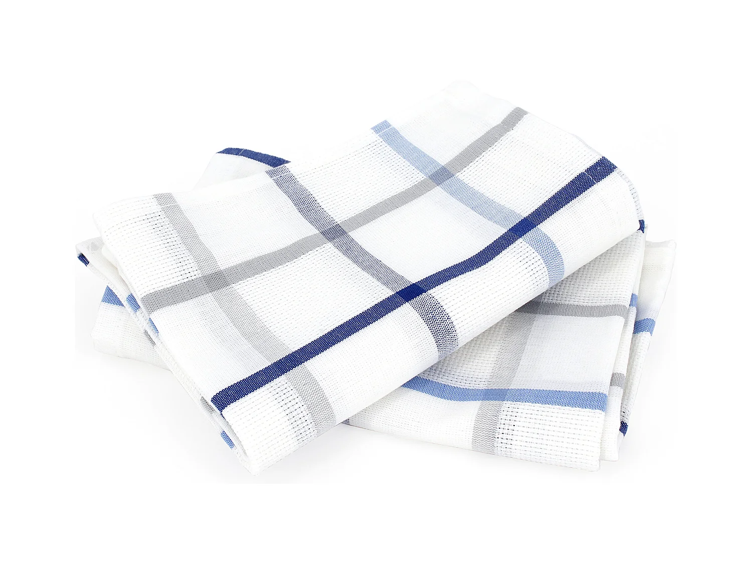 Lot de 2 torchons de cuisine toile 50x70 cm SQUARES LIN bleu coton et lin