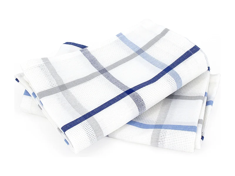 Lot de 2 torchons de cuisine toile 50x70 cm SQUARES LIN bleu coton et lin