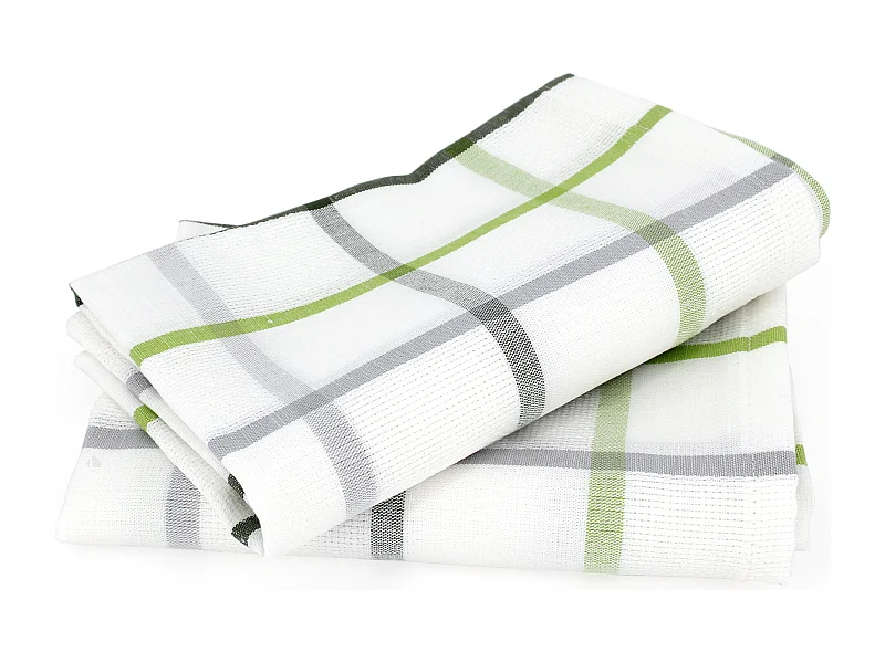 Lot de 2 torchons de cuisine toile 50x70 cm SQUARES LIN vert coton et lin