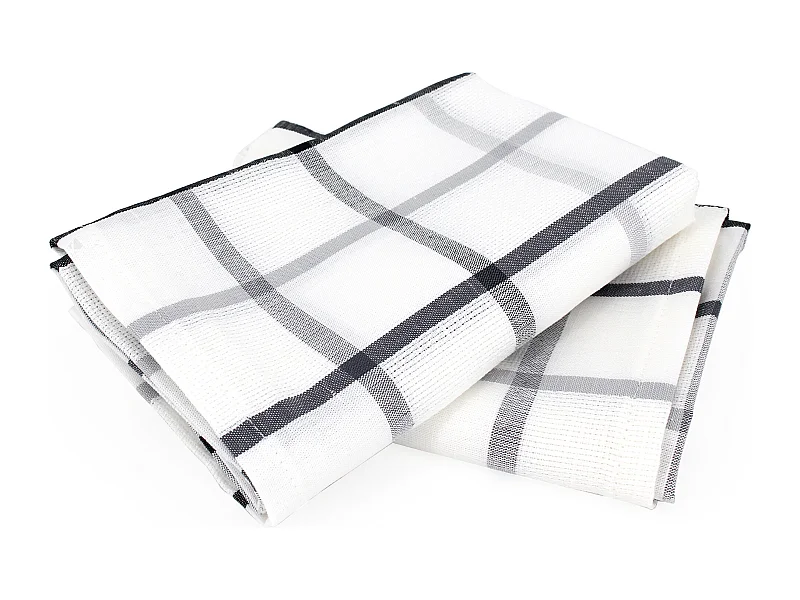 Lot de 2 torchons de cuisine toile 50x70 cm SQUARES LIN gris coton et lin