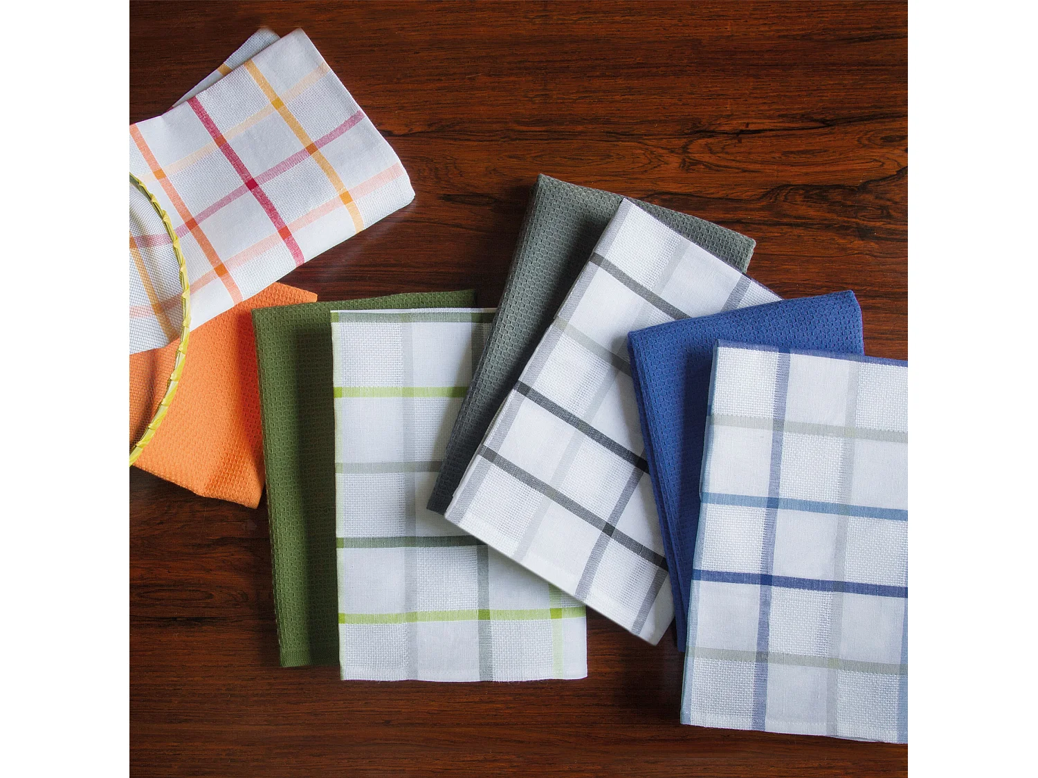 Lot de 2 torchons de cuisine toile 50x70 cm SQUARES LIN gris coton et lin