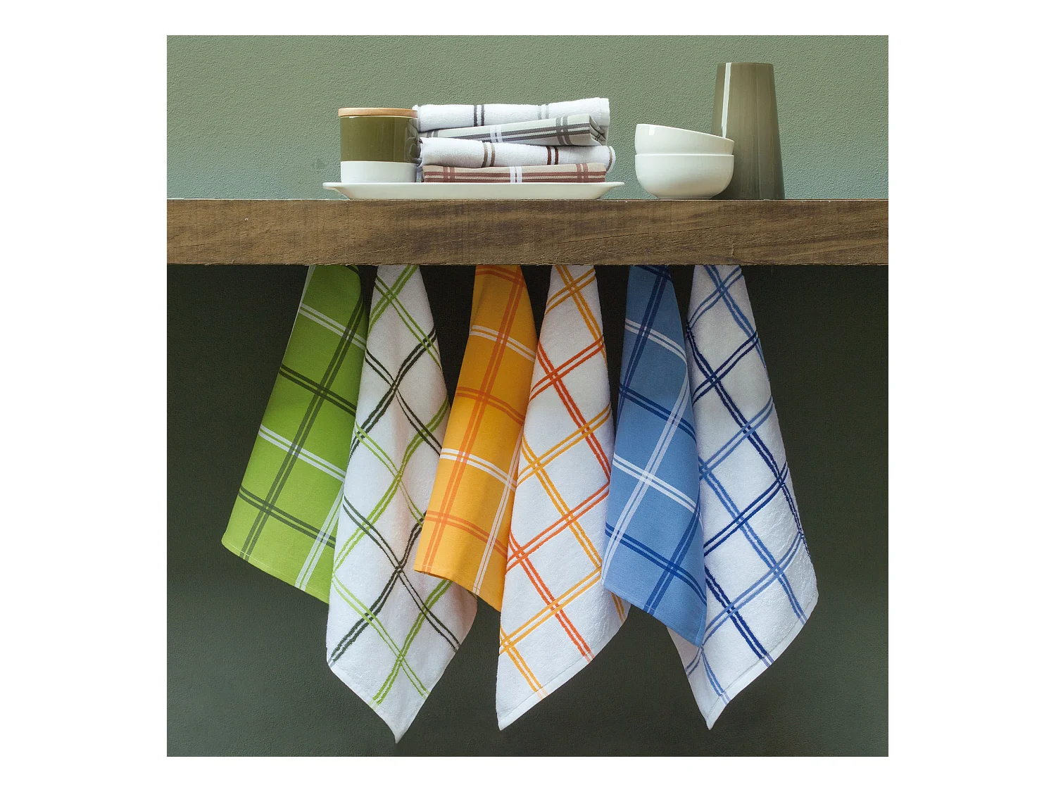 Lot de 2 torchons de cuisine toile 50x70 cm SQUARES orange