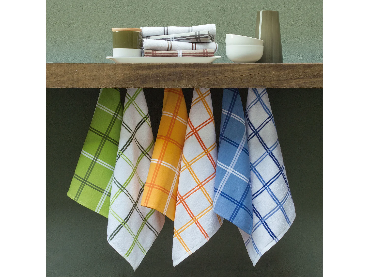 Lot de 2 torchons de cuisine toile 50x70 cm SQUARES orange