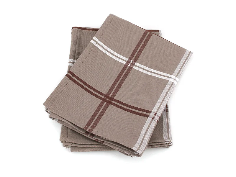 Lot de 2 torchons de cuisine toile 50x70 cm SQUARES marron