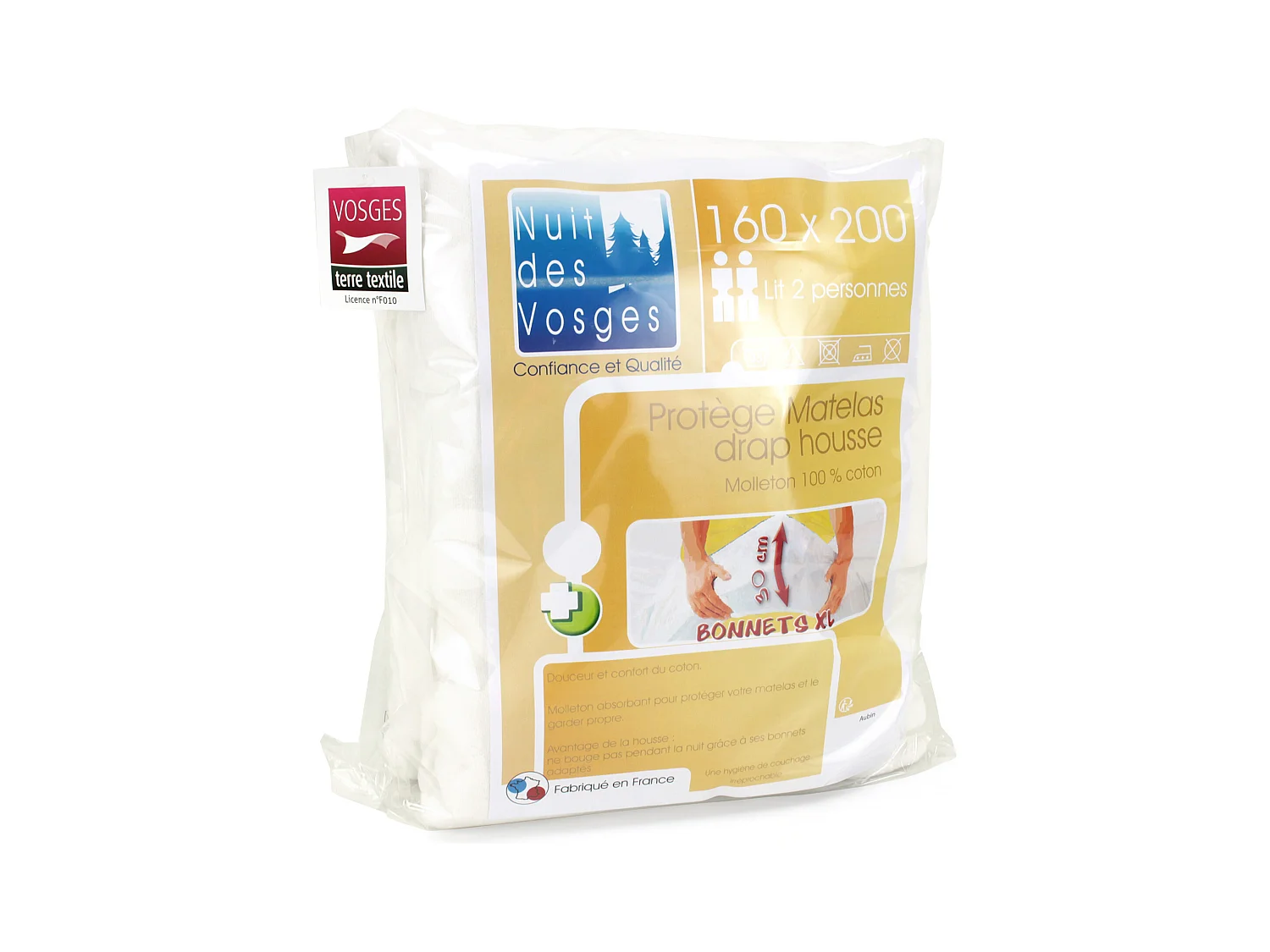 Protège matelas 160x200 cm Bonnet 30cm AUBIN coton gratté 2 faces environ 220g/m²