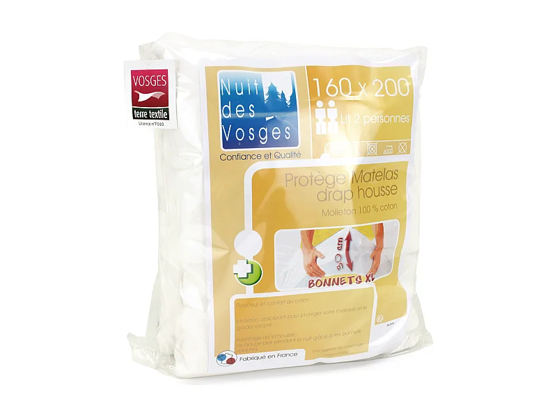 Protège matelas 160x200 cm Bonnet 30cm AUBIN coton gratté 2 faces environ 220g/m²