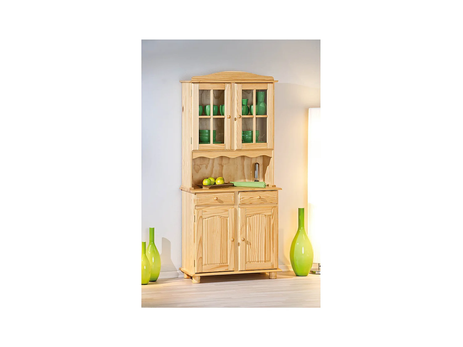 STAN - Buffet Vaisselier 4 Portes 2 Tiroirs Bois Massif