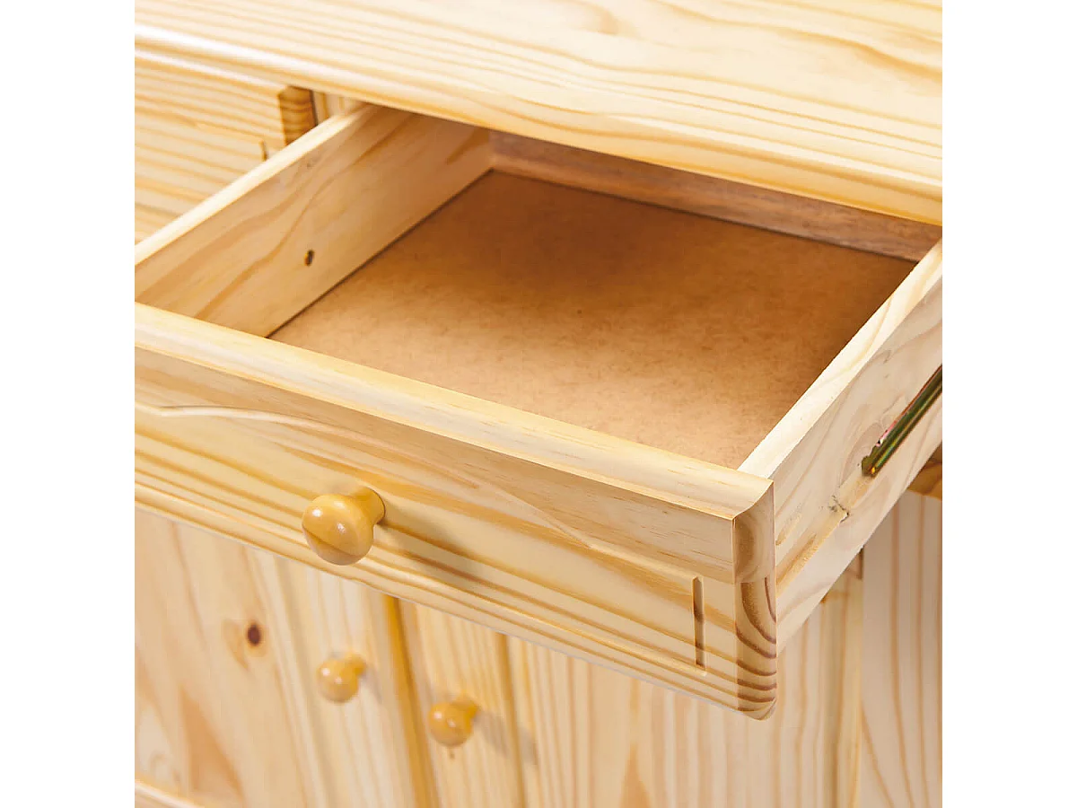 STAN - Buffet Vaisselier 4 Portes 2 Tiroirs Bois Massif