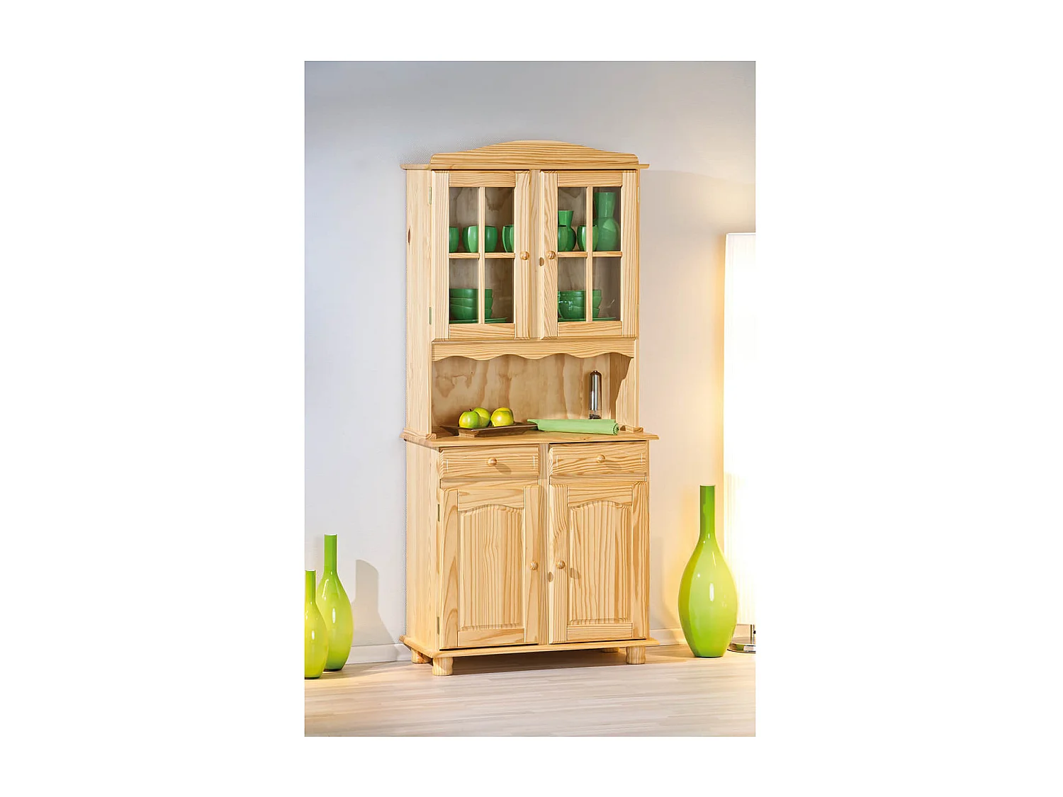 STAN - Buffet Vaisselier 4 Portes 2 Tiroirs Bois Massif