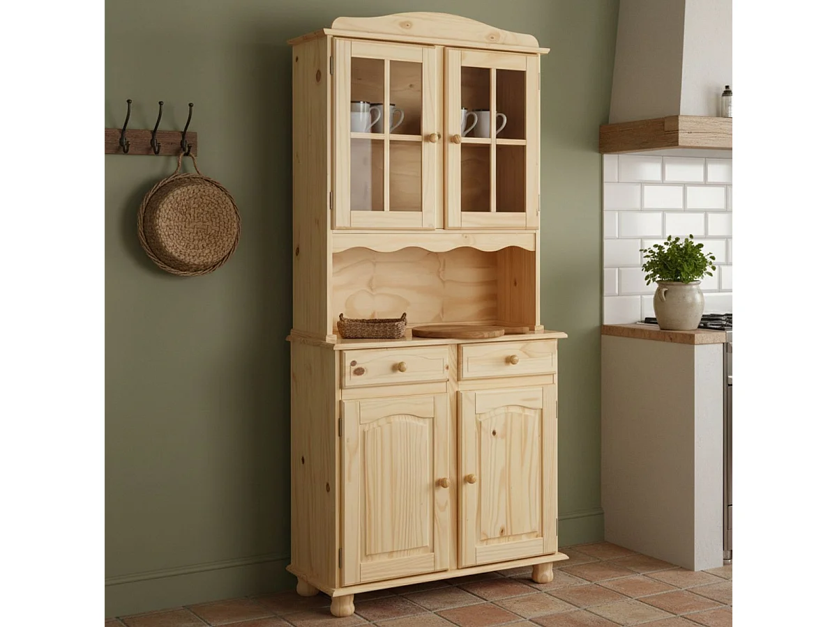 STAN - Buffet Vaisselier 4 Portes 2 Tiroirs Bois Massif