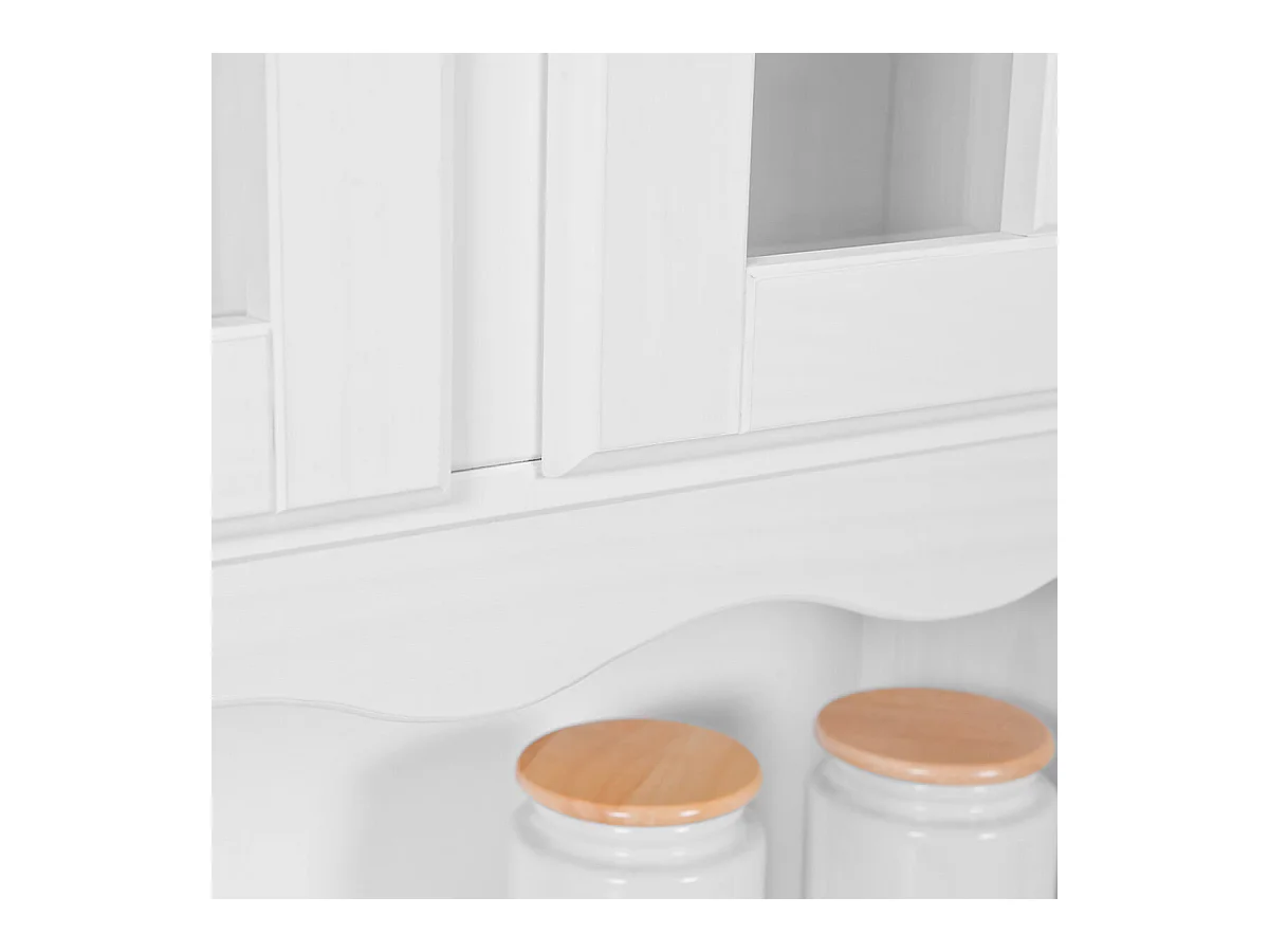 LAURIE - Buffet Vaisselier 4 Portes 2 Tiroirs Bois Massif Vernis Blanc