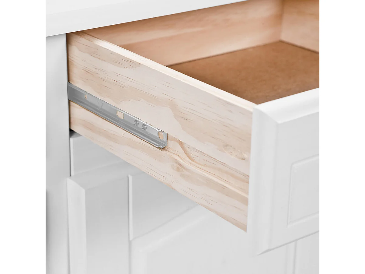 LAURIE - Buffet Vaisselier 4 Portes 2 Tiroirs Bois Massif Vernis Blanc