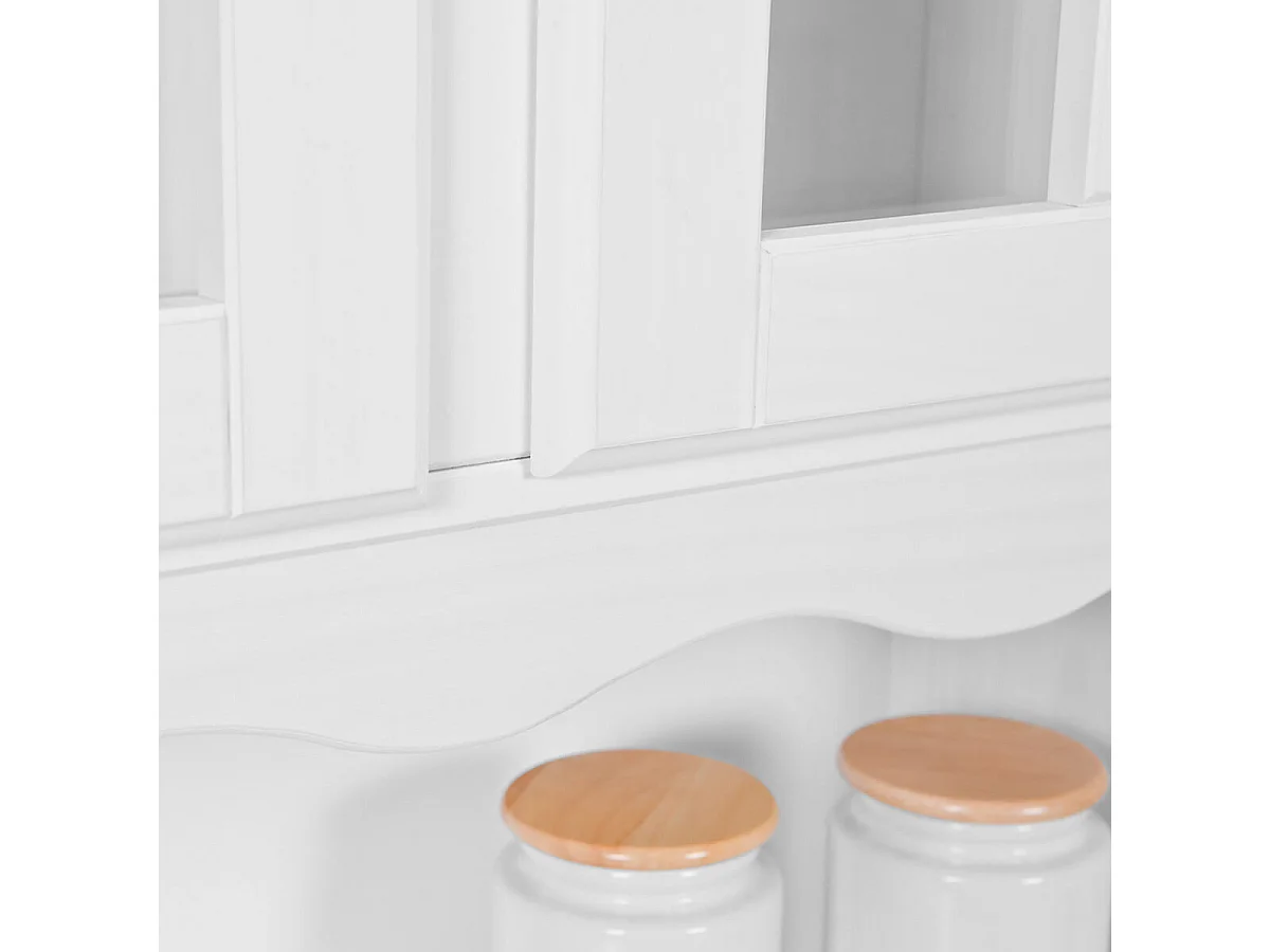 LAURIE - Buffet Vaisselier 4 Portes 2 Tiroirs Bois Massif Vernis Blanc