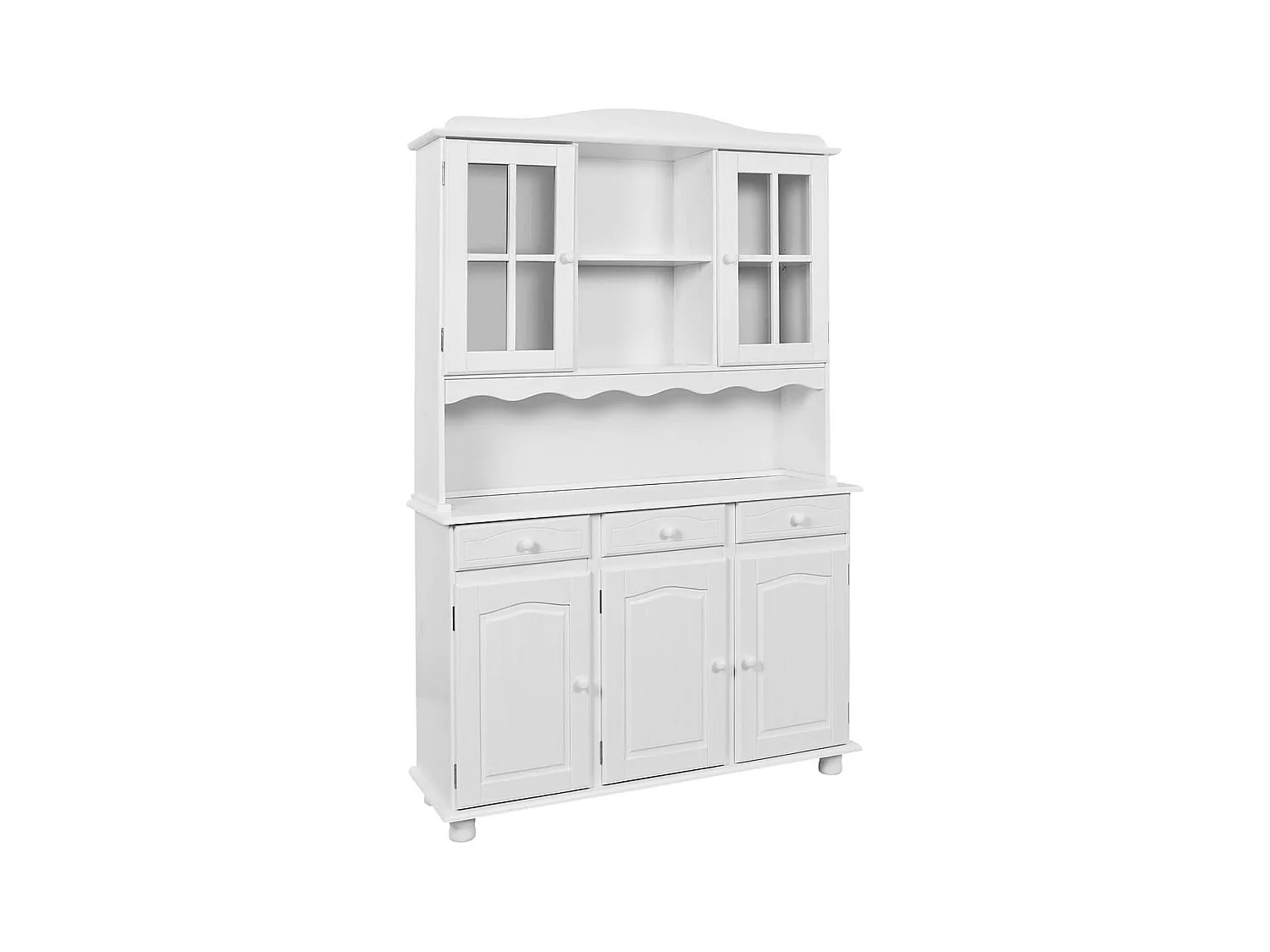 LAURIE - Buffet Vaisselier 5 Portes 3 Tiroirs Bois Massif Vernis Blanc