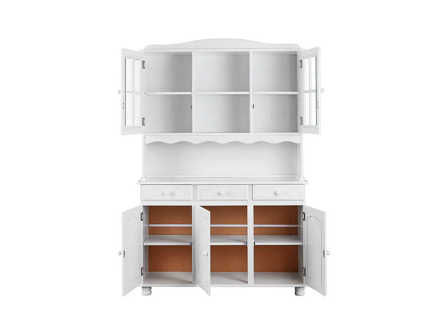 LAURIE - Buffet Vaisselier 5 Portes 3 Tiroirs Bois Massif Vernis Blanc