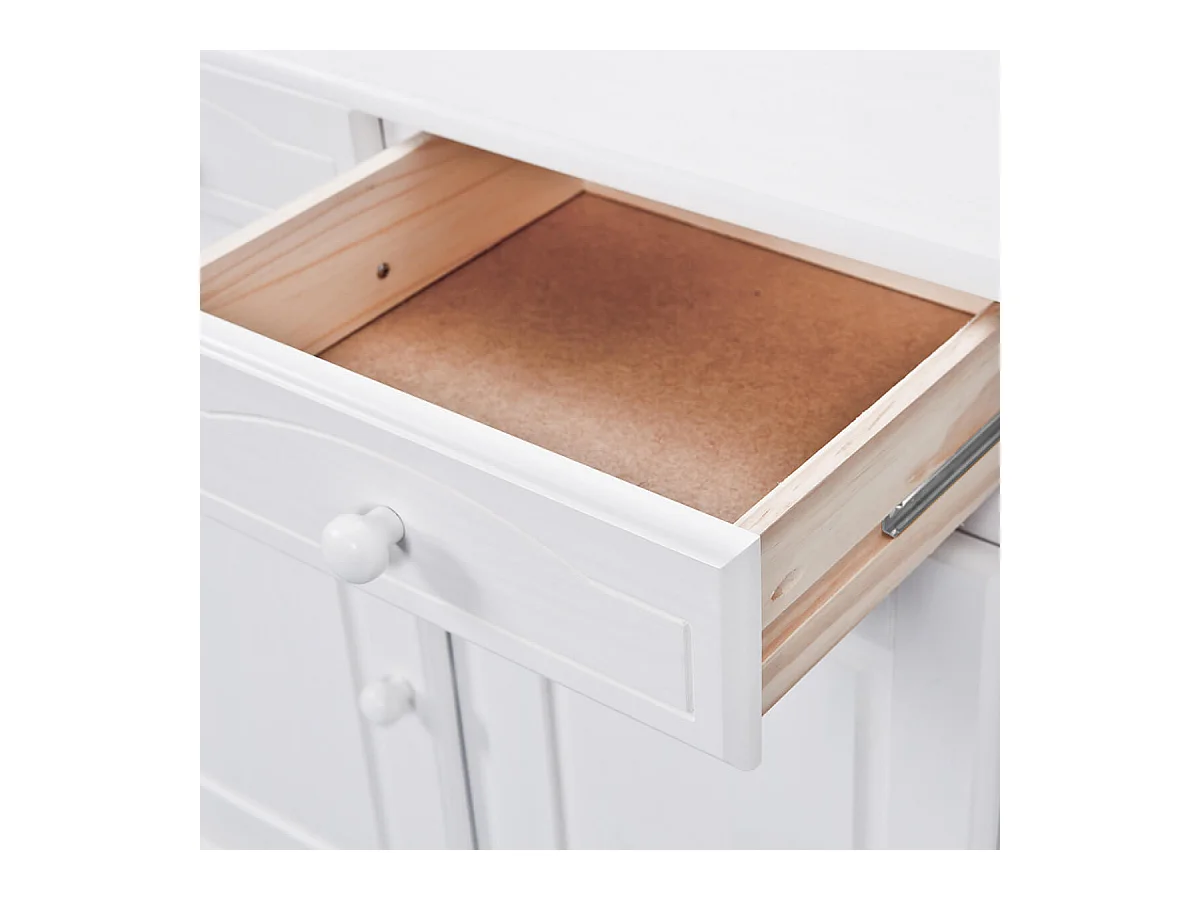 LAURIE - Buffet Vaisselier 5 Portes 3 Tiroirs Bois Massif Vernis Blanc