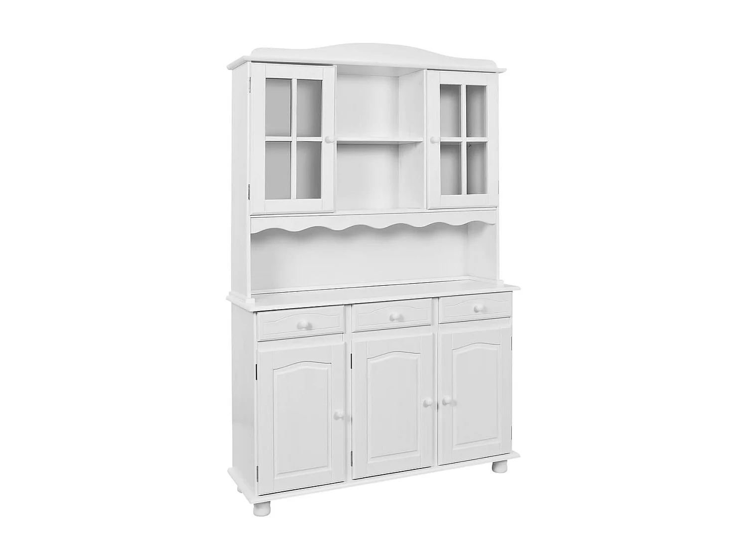 LAURIE - Buffet Vaisselier 5 Portes 3 Tiroirs Bois Massif Vernis Blanc