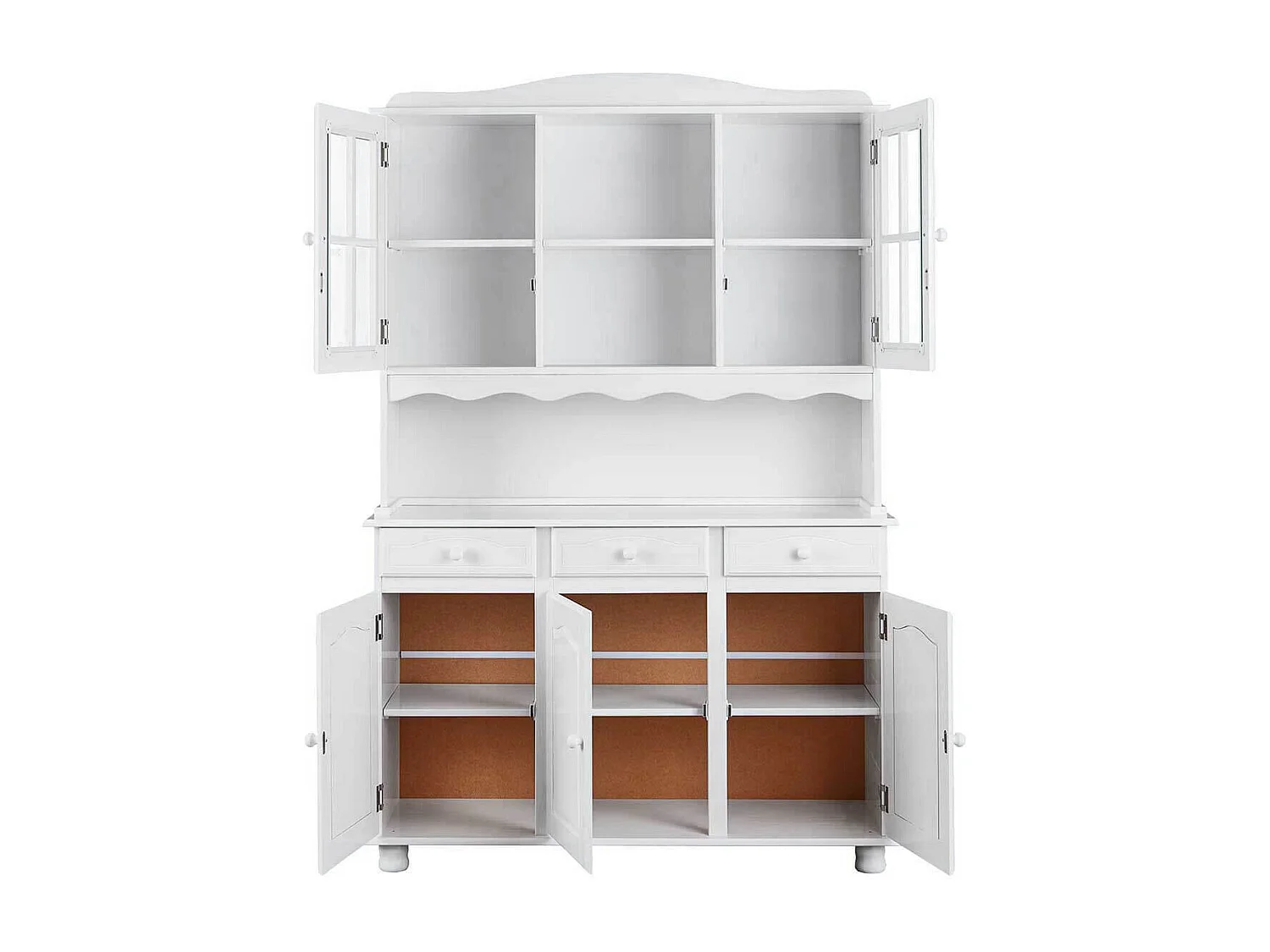 LAURIE - Buffet Vaisselier 5 Portes 3 Tiroirs Bois Massif Vernis Blanc