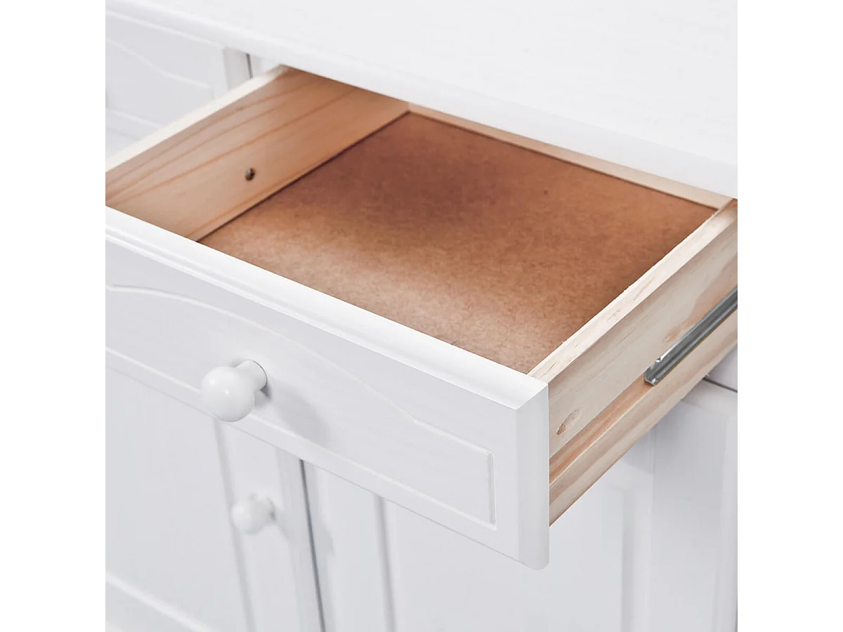 LAURIE - Buffet Vaisselier 5 Portes 3 Tiroirs Bois Massif Vernis Blanc