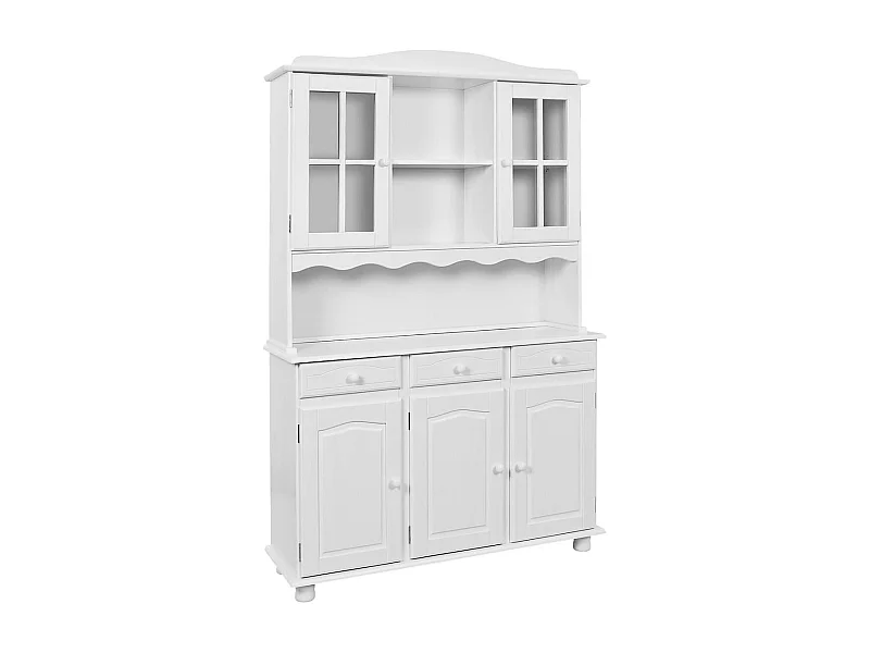 LAURIE - Buffet Vaisselier 5 Portes 3 Tiroirs Bois Massif Vernis Blanc