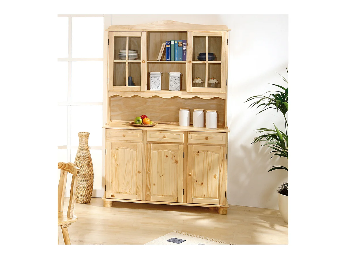 STAN - Buffet Vaisselier 5 Portes 3 Tiroirs Bois Massif