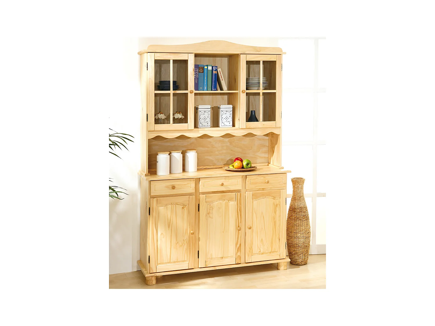 STAN - Buffet Vaisselier 5 Portes 3 Tiroirs Bois Massif